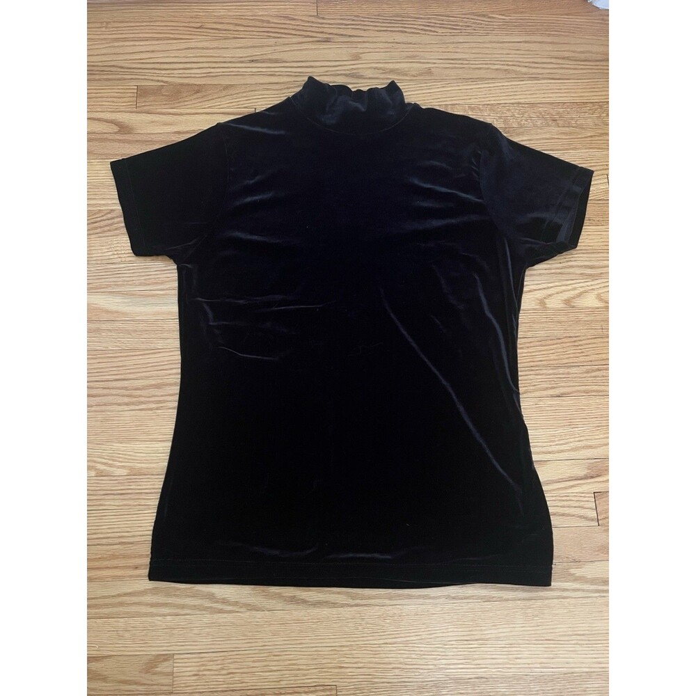 VTG Velvet Mock Neck Short Sleeve Top Black Women's M Y2K Merona